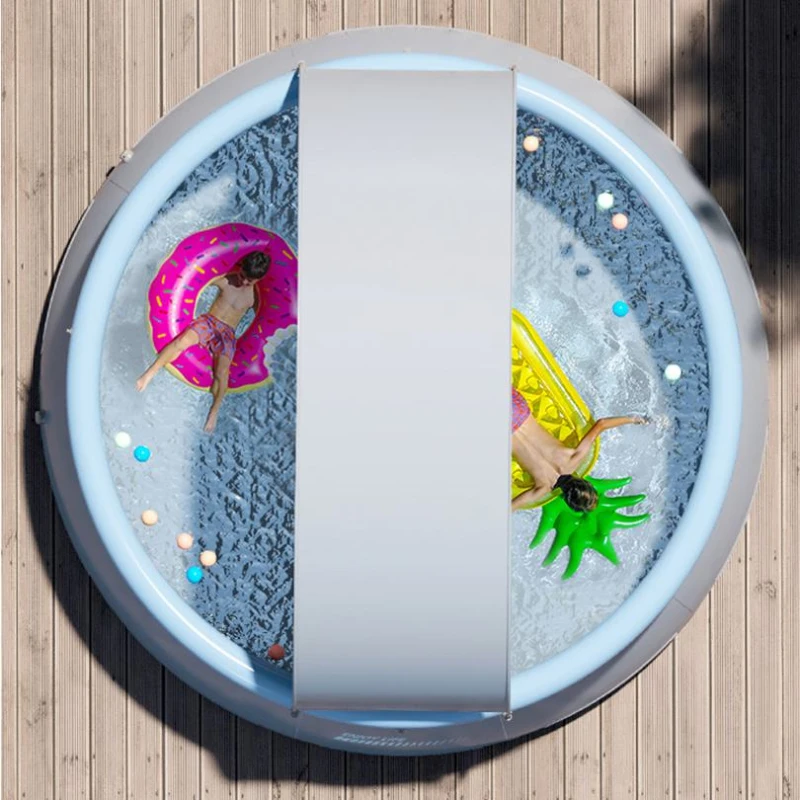 142" Outdoor Inflatable Swimming Pool with 1200 Gallon Capacity, 3-Ply PVC Construction, Fits Up to 9 People, 142" L x 142" W x 72" H, Aqua Grey