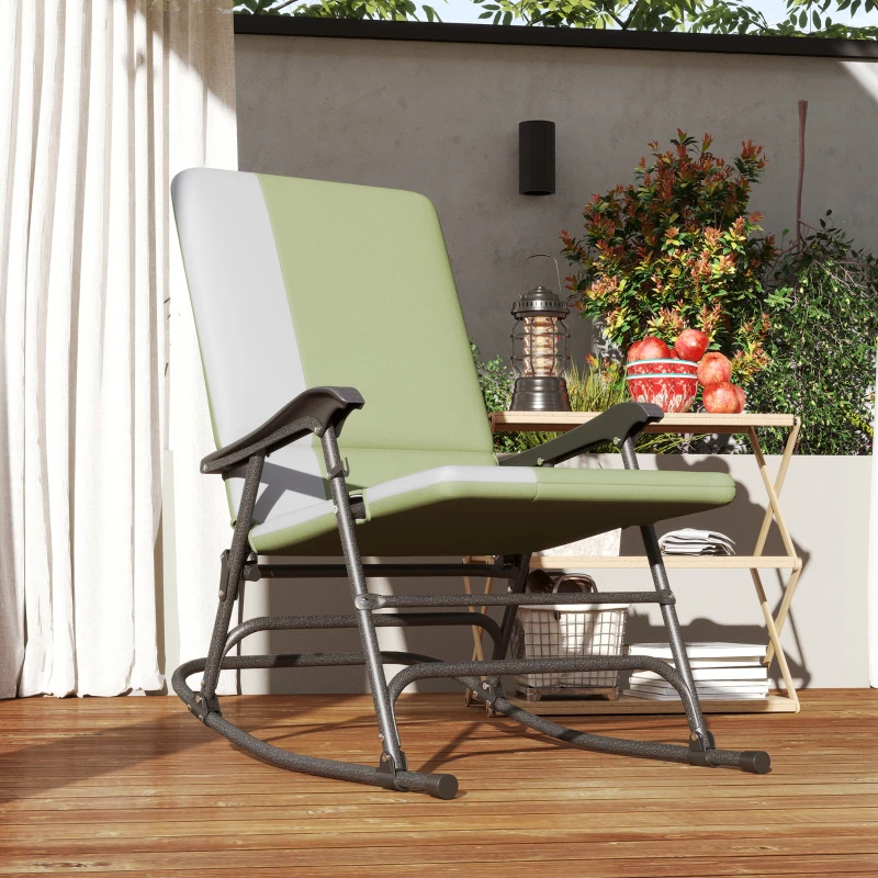 Outsunny Folding Rocking Chair Set, Oversized Outdoor Rocking Chair with 400 lbs Capacity, Wide Seat, Padded High Back, Green