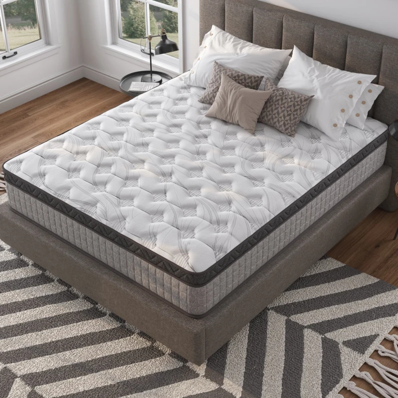 12" King Diamond Innerspring Hybrid Mattress with Cooling Gel Memory Foam, Pressure Relief, Motion Isolation, 80" L x 76" W x 12" H, Gray