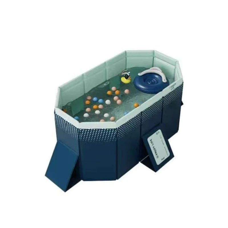 Inflatable Folding Swimming Pool with Durable PVC Construction, Blow-Up Pool with Easy Installation and Storage, 65.5" L x 42" W x 18" H, Blue