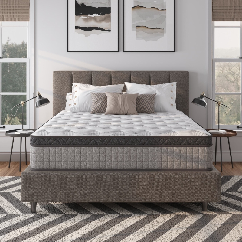 10" Full Diamond Innerspring Hybrid Mattress with Cooling Gel Memory Foam, Pressure Relief, Motion Isolation, 75" L x 54" W x 10" H, Gray