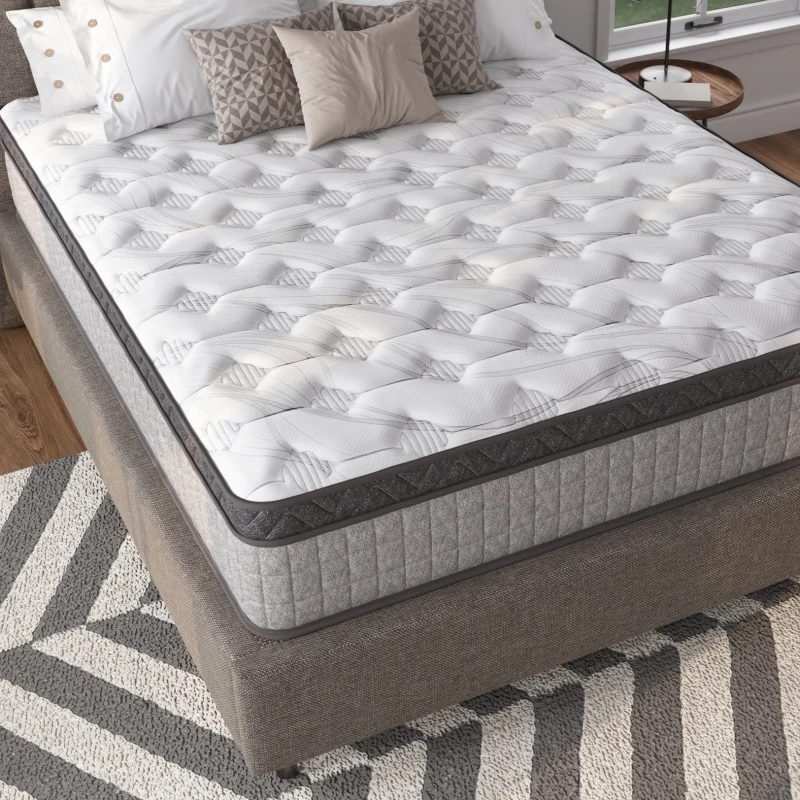 10" King Diamond Innerspring Hybrid Mattress with Cooling Gel Memory Foam, Pressure Relief, Motion Isolation, 80" L x 76" W x 10" H, Gray