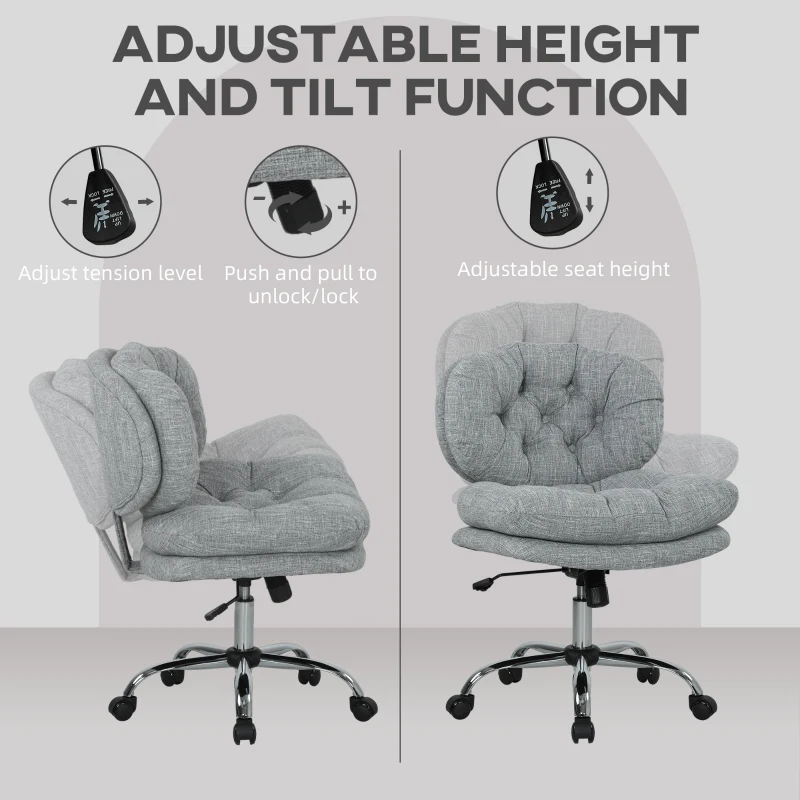 HOMCOM Computer Desk Chair, Armless Office Chair with Wide Padded Seat and Adjustable Height, Tilt Function, Grey