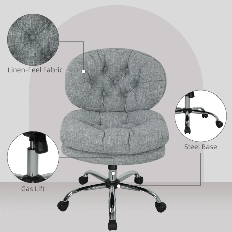 HOMCOM Computer Desk Chair, Armless Office Chair with Wide Padded Seat and Adjustable Height, Tilt Function, Grey