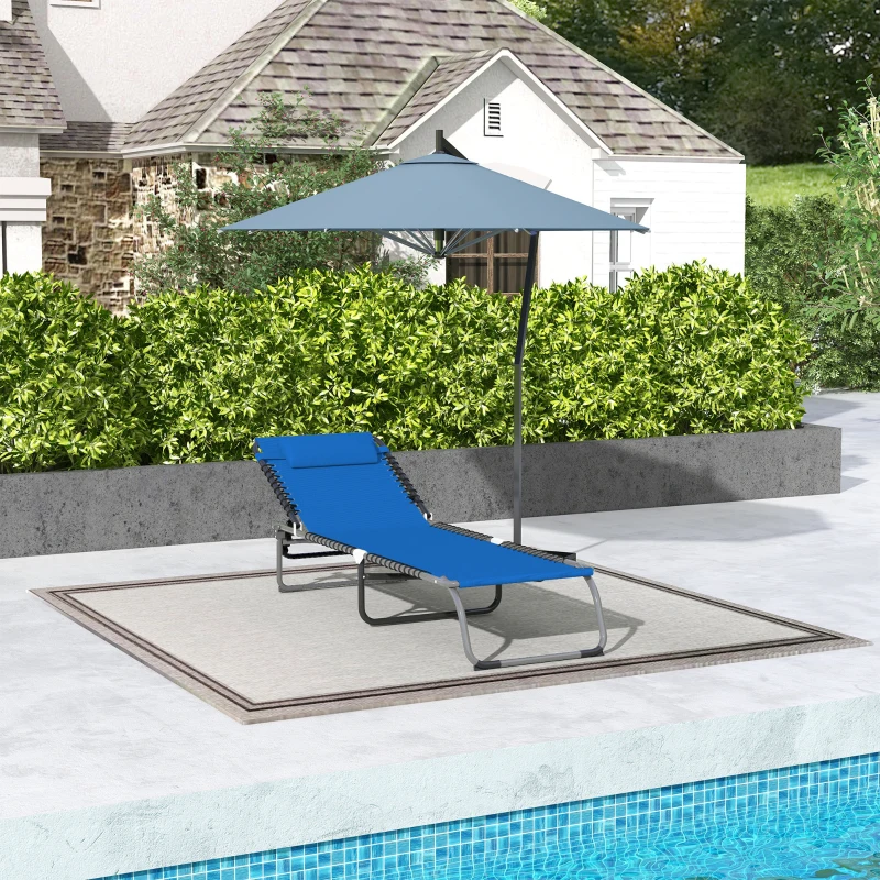 Outsunny Foldable Chaise Lounge, 4-Position Reclining Back, Trifold Portable design and Breathable Mesh for Poolside,Camping, Hiking - Navy Blue