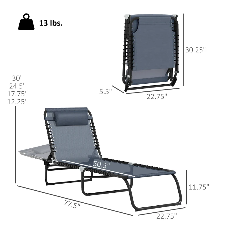 Outsunny Folding Chaise Lounge Pool Chair with 4-Position Reclining Back, Breathable Mesh & Bungee Seat, Gray