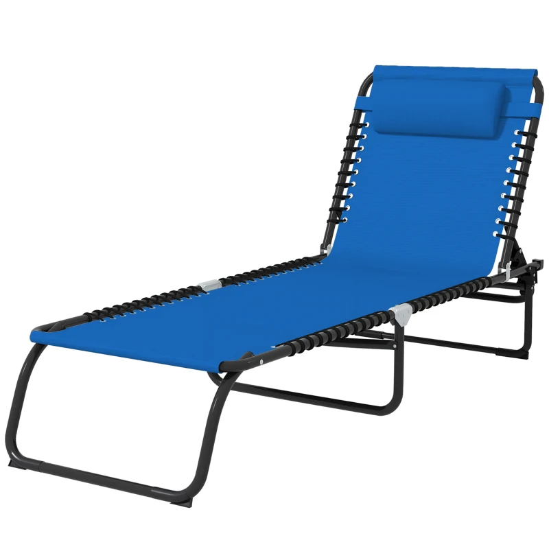 Outsunny Foldable Chaise Lounge, 4-Position Reclining Back, Trifold Portable design and Breathable Mesh for Poolside,Camping, Hiking - Navy Blue