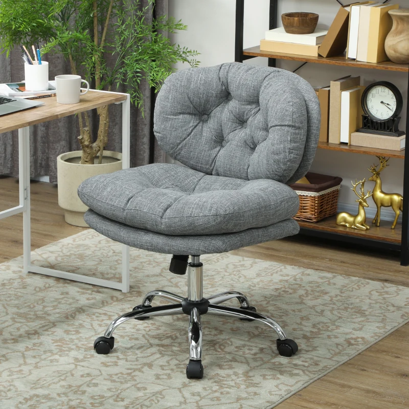 HOMCOM Computer Desk Chair, Armless Office Chair with Wide Padded Seat and Adjustable Height, Tilt Function, Grey