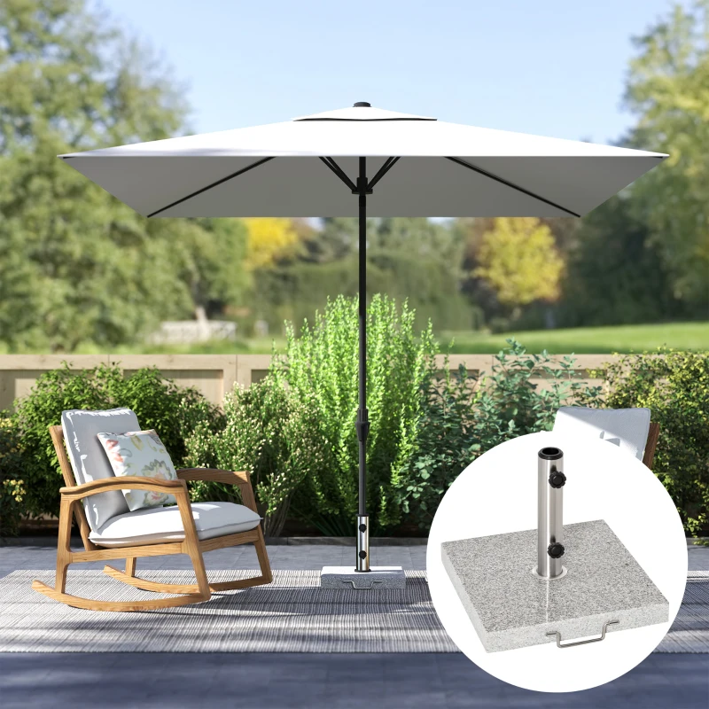 Outsunny 55 lbs Marble Square Umbrella Stand 16.5" Market Heavy Holder Base w/ Wheels, Grey