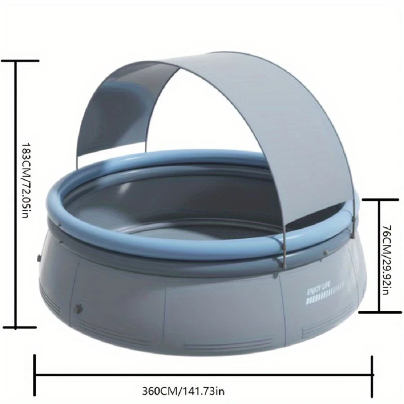 142" Outdoor Inflatable Swimming Pool with 1200 Gallon Capacity, 3-Ply PVC Construction, Fits Up to 9 People, 142" L x 142" W x 72" H, Aqua Grey