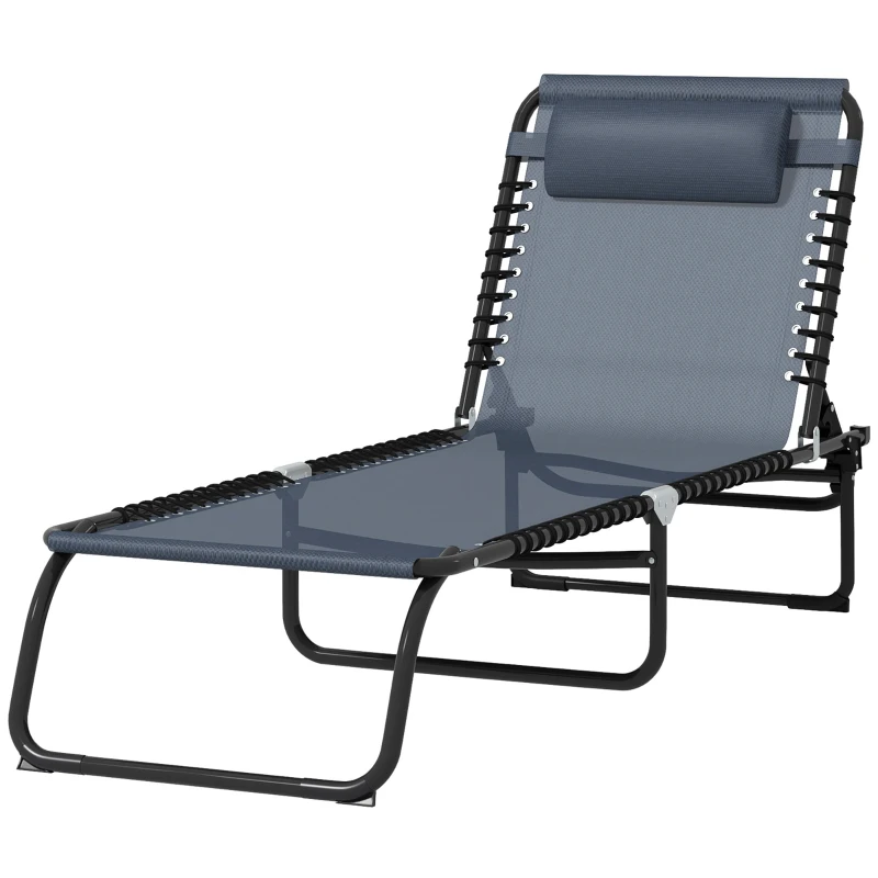 Outsunny Folding Chaise Lounge Pool Chair with 4-Position Reclining Back, Breathable Mesh & Bungee Seat, Gray