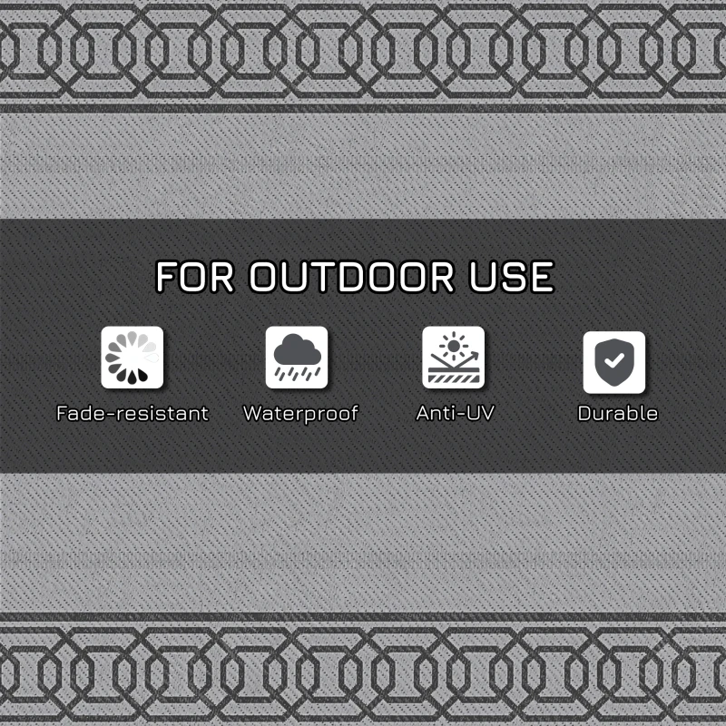Outsunny Outdoor Rug for Patio, 9' x 18' Waterproof Large Mat, Reversible Plastic Straw Rug for Decor, Portable Outside RV Camping Area Carpet Mat for Backyard Porch Deck Picnic, Black & Gray Border