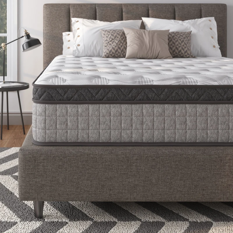 10" King Diamond Innerspring Hybrid Mattress with Cooling Gel Memory Foam, Pressure Relief, Motion Isolation, 80" L x 76" W x 10" H, Gray