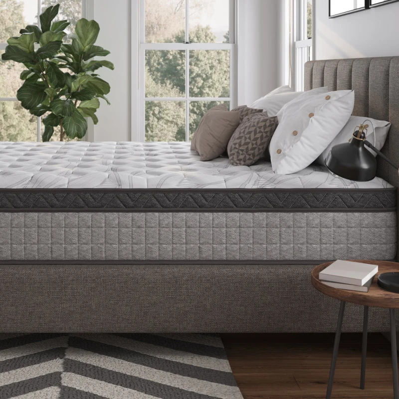 12" Queen Diamond Innerspring Hybrid Mattress with Cooling Gel Memory Foam, Pressure Relief, Motion Isolation, 80" L x 60" W x 12" H, Gray