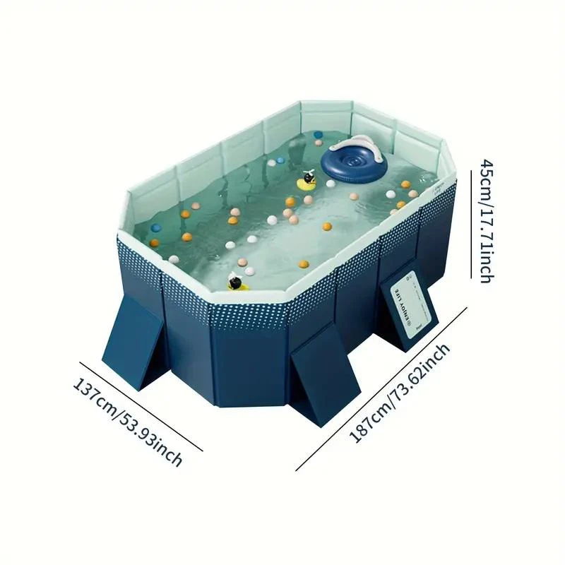 Inflatable Durable PVC Swimming Pool with Foldable Design, Easy Setup and Storage, Perfect for Garden Yards, 73.5" L x 54" W x 18" H, Blue