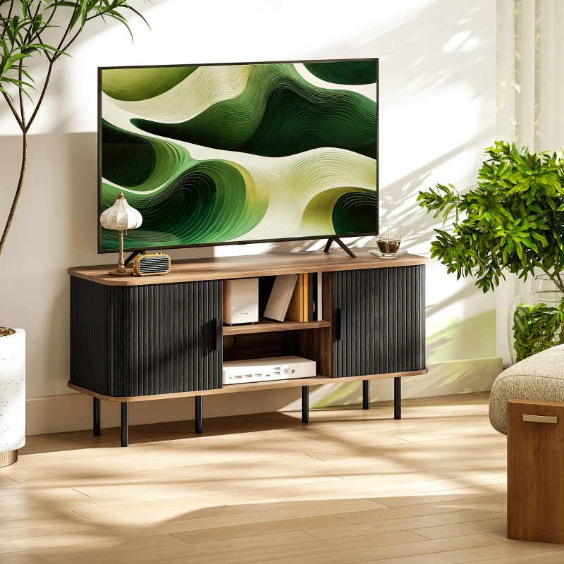 HOMCOM TV Stand Cabinet for TVs up to 55 Inches, TV Unit with Storage Shelves and Cabinets for Living Room, Black