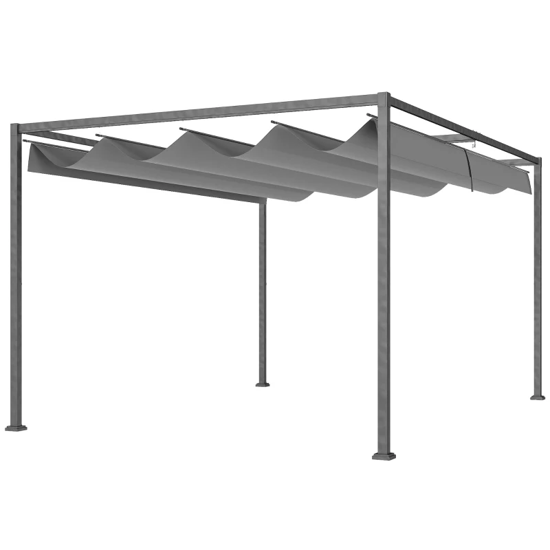 Outsunny 13' x 10' Patio Pergola with Retractable Canopy, Outdoor Sun Shelter, Yard Shade, Dark Grey