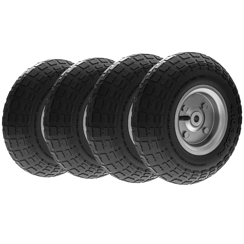 Outsunny Set of 4 Pneumatic Wheels, 10" Wheelbarrow Wheels Replacement for Barn Carts, Hose Carts, Garden Carts, Black