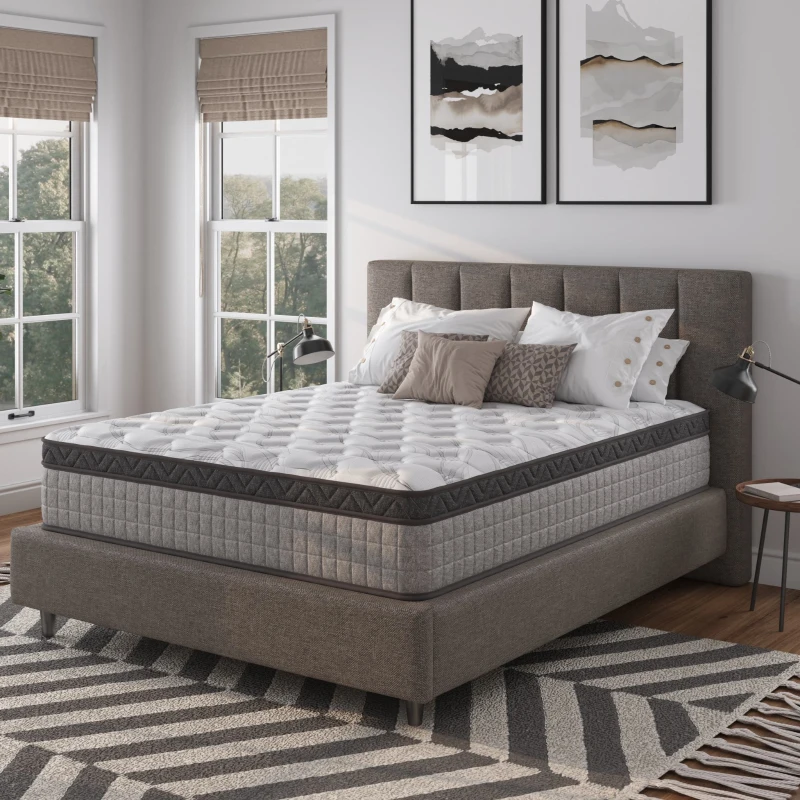 12" Twin Diamond Innerspring Hybrid Mattress with Cooling Gel Memory Foam, Pressure Relief, Motion Isolation, 75" L x 38" W x 12" H, Gray