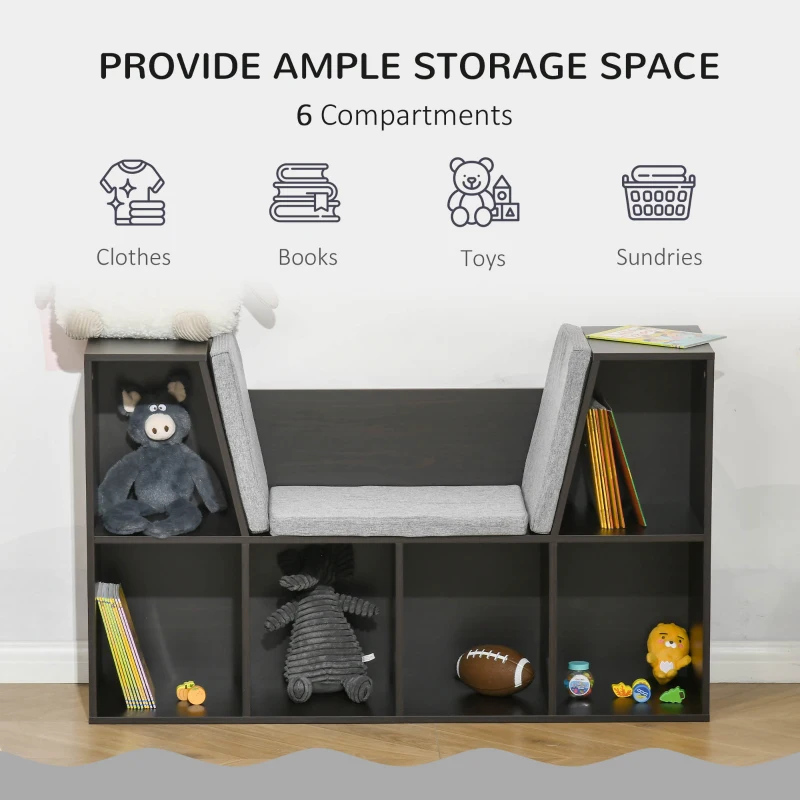HOMCOM Kids Bookcase Toy Chest Kids Cabinet Storage Organizer Children Display Shelf for Toys Clothes Books Bedroom, Brown