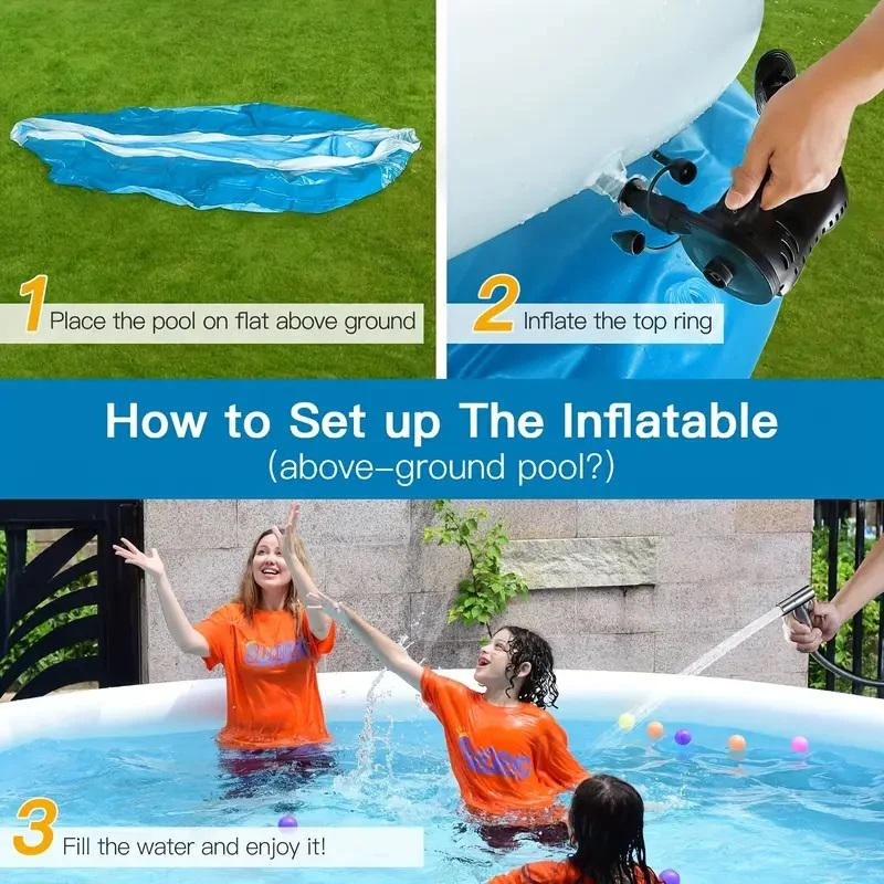 Butterfly Inflatable Swimming Pool with PVC Construction, Easy Setup and Storage, Convenient Water Management, 120" L x 120" W x 30" H, Blue