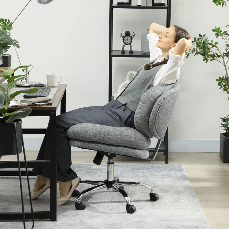 HOMCOM Computer Desk Chair, Armless Office Chair with Wide Padded Seat and Adjustable Height, Tilt Function, Grey