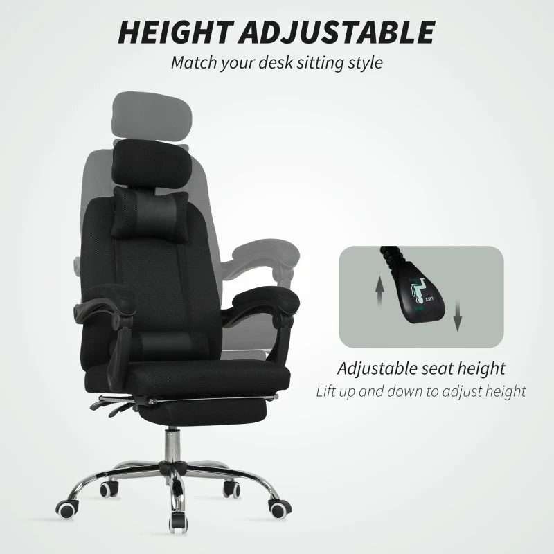 Vinsetto Ergonomic Executive High Back Office Chair with Footrest, Lumbar Support, Black