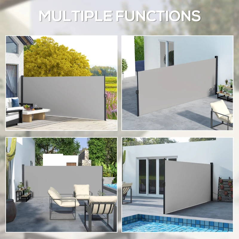 Outsunny 13' x 5' Retractable Side Awning, Outdoor Privacy Screen for Garden, Hot Tub, Balcony, Terrace, Pool, Light Grey