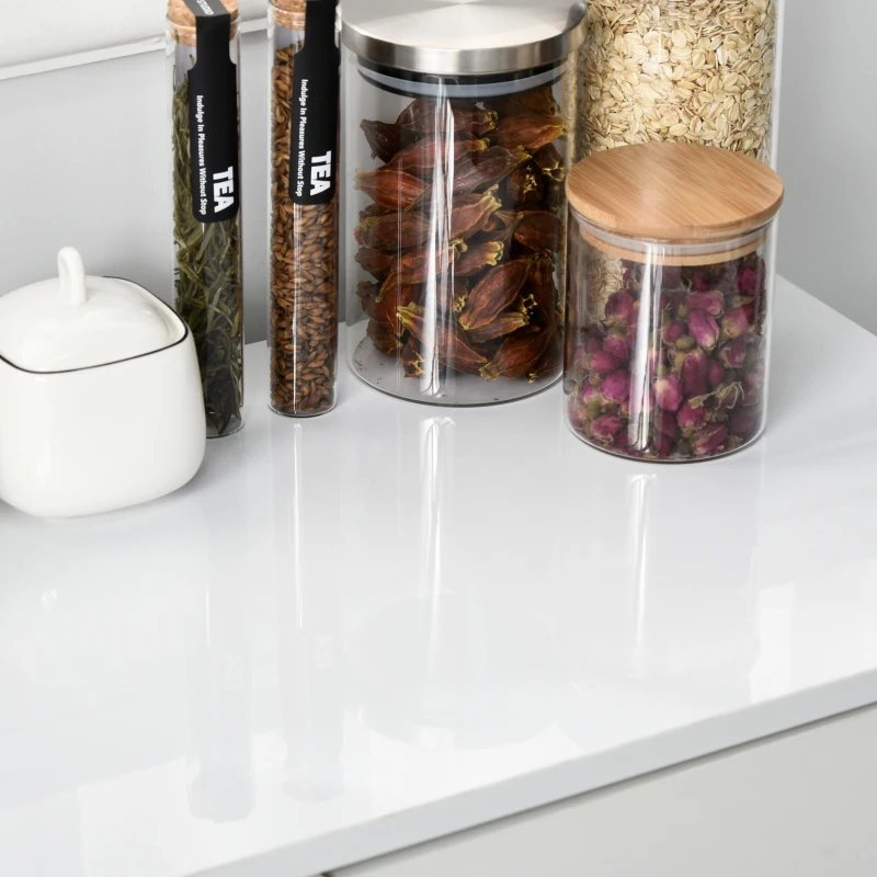 HOMCOM High Gloss Buffet Sideboard with 2 Drawers, 2 Doors and Adjustable Shelf, Kitchen Storage Cabinet with Push Open Design, White