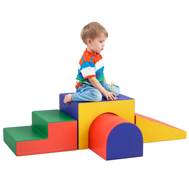 Qaba 4 Piece Foam Play Set, Soft & Safe Kids Toddlers Children Climbing Set for Crawling or Sliding, Assorted