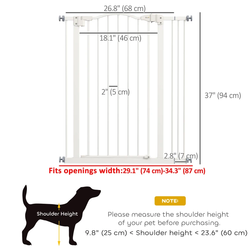 PawHut Extra Tall Dog Gate with Door, Pressure Fit, Auto Close, Double Locking for Doorways Hallways Stairs, 29"-34", White