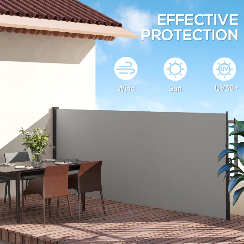 Outsunny 13' x 5' Retractable Side Awning, Outdoor Privacy Screen for Garden, Hot Tub, Balcony, Terrace, Pool, Light Grey