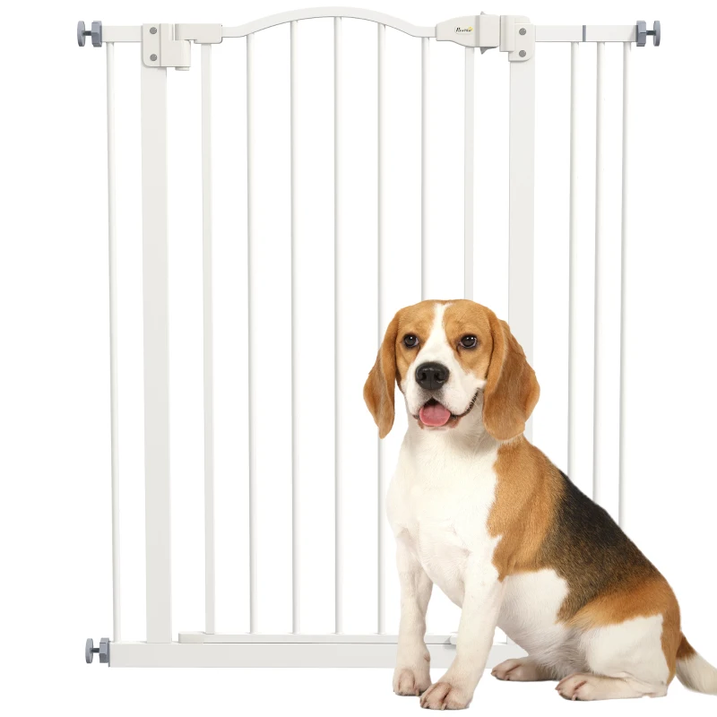 PawHut Extra Tall Dog Gate with Door, Pressure Fit, Auto Close, Double Locking for Doorways Hallways Stairs, 29"-34", White