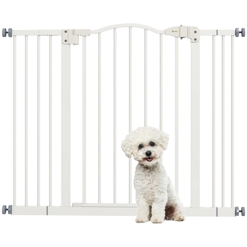 PawHut Extra Tall Dog Gate with Door, Pressure Fit, Auto Close, Double Locking for Doorways Hallways Stairs, 29"-39", White