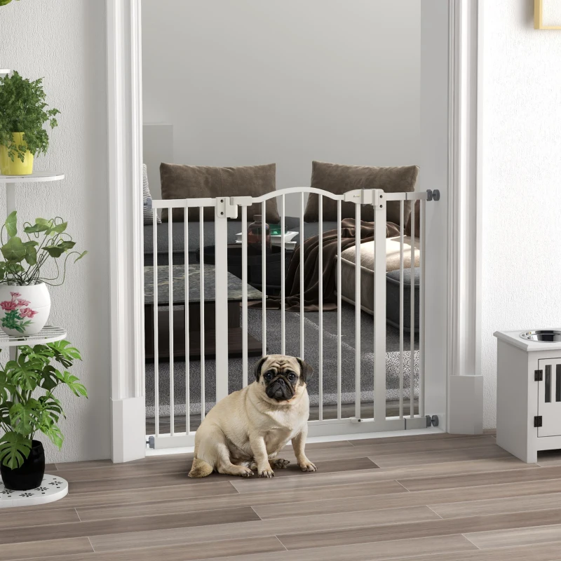 PawHut Extra Tall Dog Gate with Door, Pressure Fit, Auto Close, Double Locking for Doorways Hallways Stairs, 29"-39", White