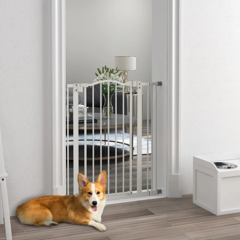 PawHut Extra Tall Dog Gate with Door, Pressure Fit, Auto Close, Double Locking for Doorways Hallways Stairs, 29"-34", White