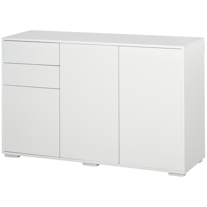 HOMCOM Kitchen Sideboard Storage Cabinet, Modern Coffee Bar with Push-Open Design and 2 Drawers for Living Room, White