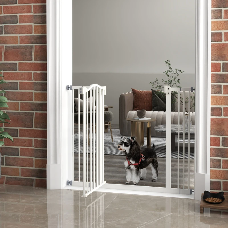PawHut Extra Tall Dog Gate with Door, Pressure Fit, Auto Close, Double Locking for Doorways Hallways Stairs, 29"-39", White