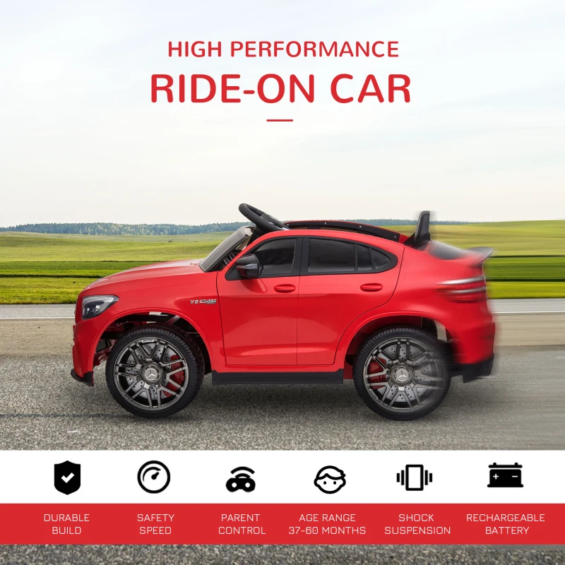 Aosom 12V/7AH Kids Ride on Car, Mercedes Benz AMG GLC63S Coupe, Electric Car with Remote Control, Handle, 2 Speed, with Music, Electric Light, Easy to Move, Red