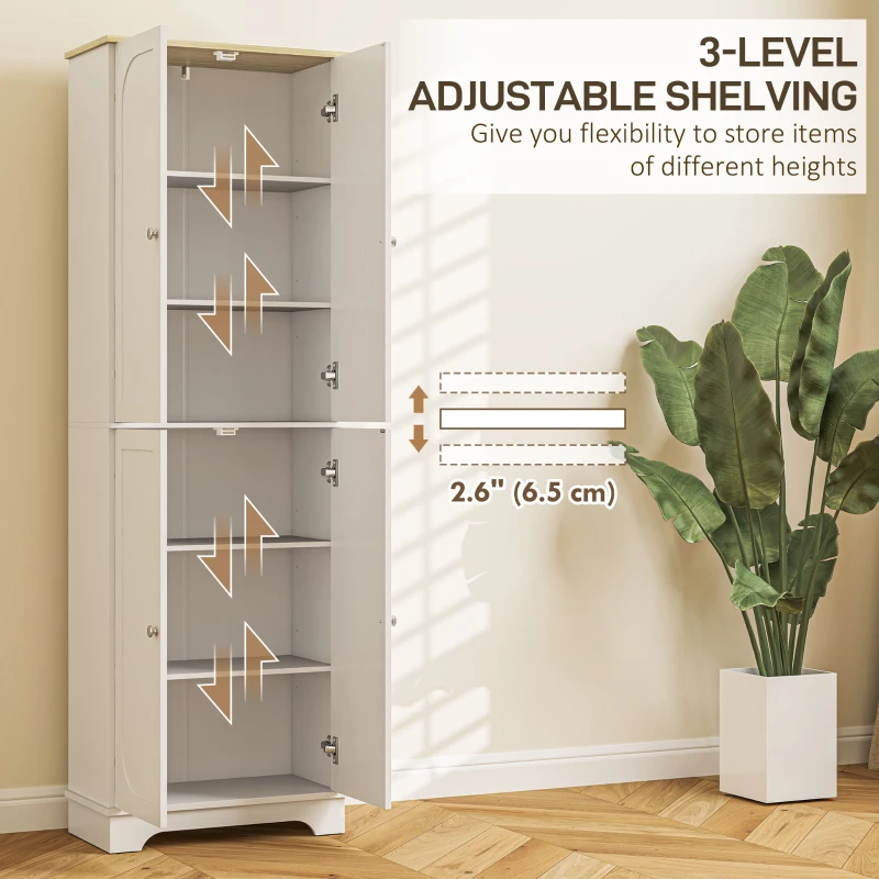 HOMCOM 72" Tall Pantry Cabinet, Kitchen Pantry Cabinet with Adjustable Shelves, Storage Cabinet with 4 Doors, White