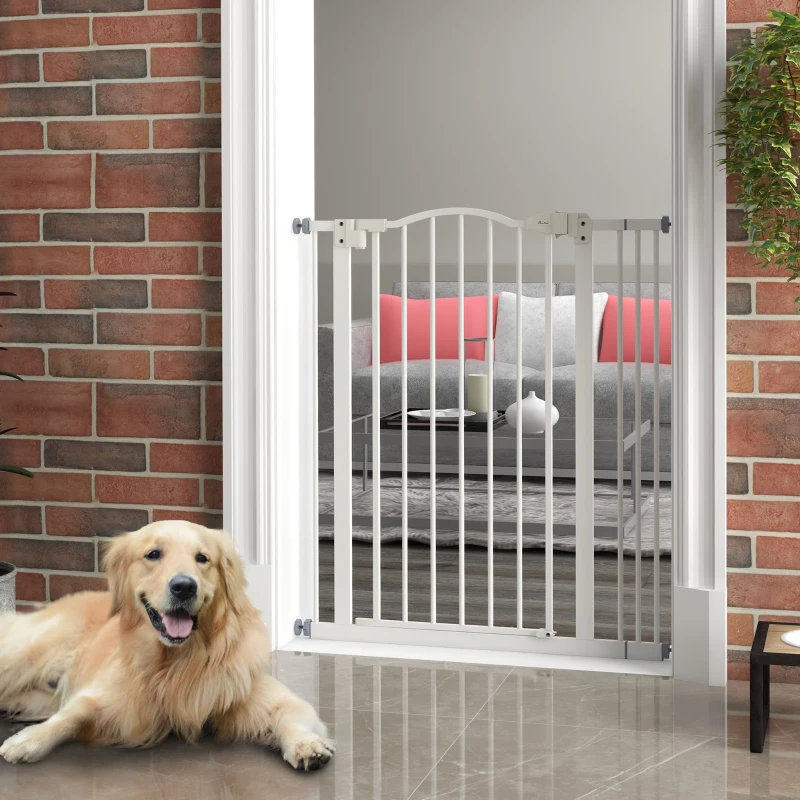 PawHut Extra Tall Dog Gate with Door, Pressure Fit, Auto Close, Double Locking for Doorways Hallways Stairs, 29"-34", White