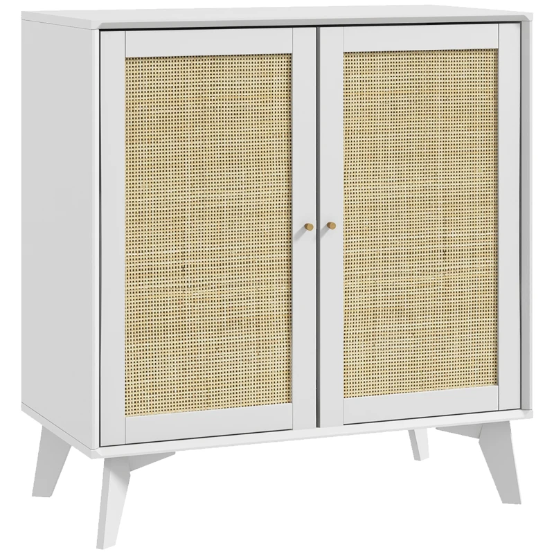 HOMCOM Boho Sideboard Cabinet, Freestanding Sideboards and Buffets with 2 Rattan Doors and Adjustable Shelf