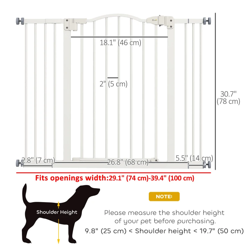 PawHut Extra Tall Dog Gate with Door, Pressure Fit, Auto Close, Double Locking for Doorways Hallways Stairs, 29"-39", White
