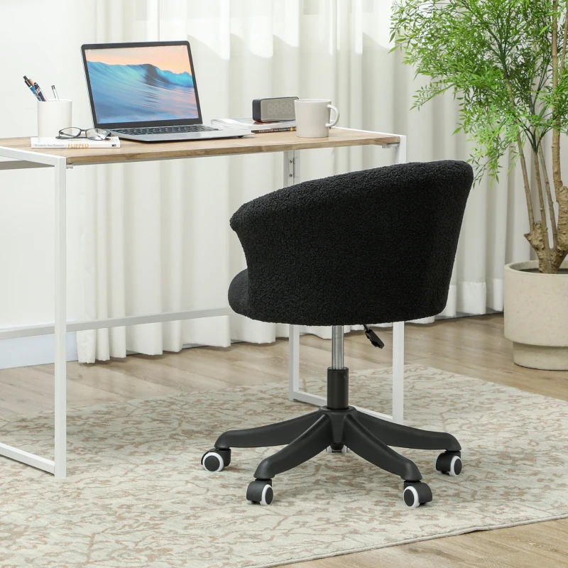 Vinsetto Armless Office Chair, Fluffy Computer Desk Chair with Adjustable Height, Swivel Wheels, Mid Back, Black