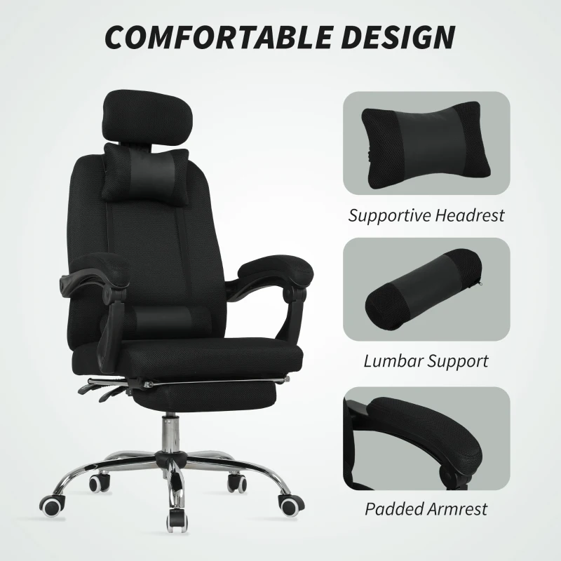 Vinsetto Ergonomic Executive High Back Office Chair with Footrest, Lumbar Support, Black