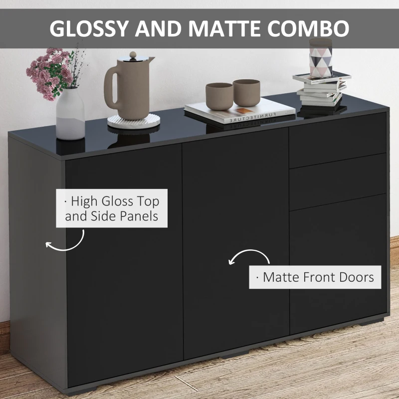 HOMCOM Kitchen Sideboard Storage Cabinet, Modern Coffee Bar with Push-Open Design and 2 Drawers for Living Room, Black
