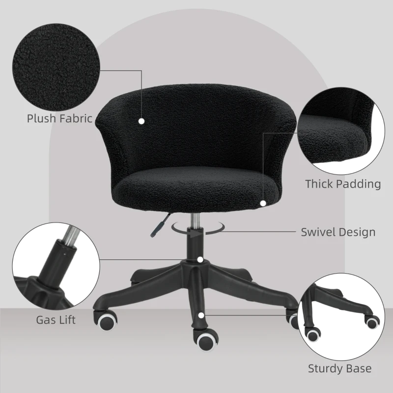 Vinsetto Armless Office Chair, Fluffy Computer Desk Chair with Adjustable Height, Swivel Wheels, Mid Back, Black