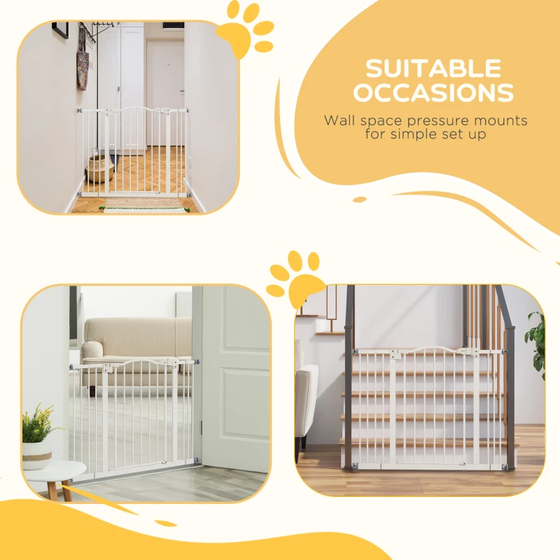 PawHut Extra Tall Dog Gate with Door, Pressure Fit, Auto Close, Double Locking for Doorways Hallways Stairs, 29"-39", White