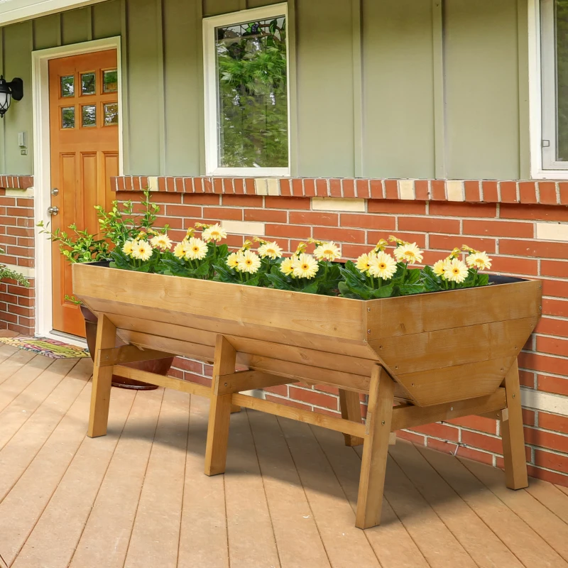 Outsunny 71'' x 32' x 28'' Wooden Raised Garden Bed, Planter Box with Non-Woven Fabric, Free Standing Planting Container, Natural