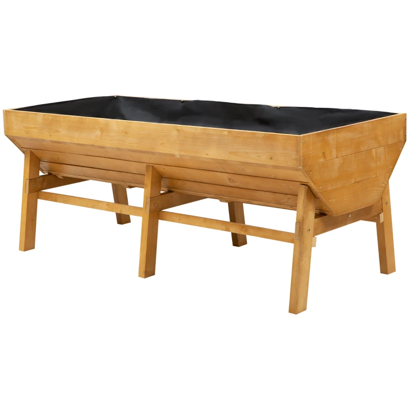 Outsunny 71'' x 32' x 28'' Wooden Raised Garden Bed, Planter Box with Non-Woven Fabric, Free Standing Planting Container, Natural